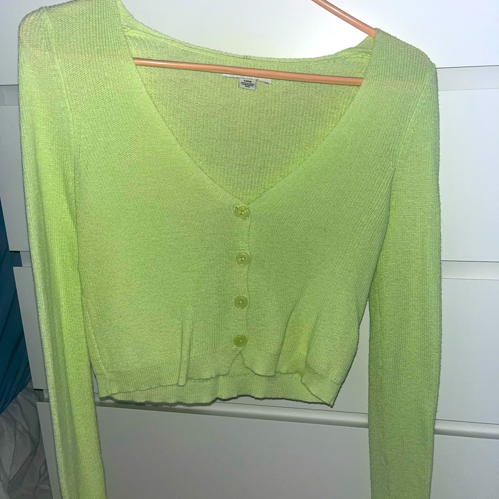 American Eagle Cropped Green Cardigan Sweater